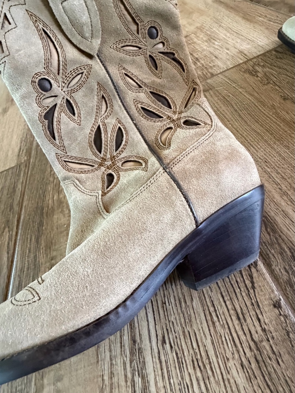 Marc Fisher Tan Suede Cutout Western Heeled Boots